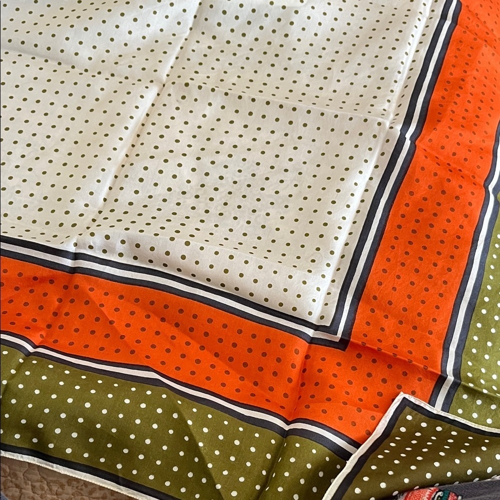 Vintage Polka Dot Scarf in Orange and Green - Picture 2 of 5